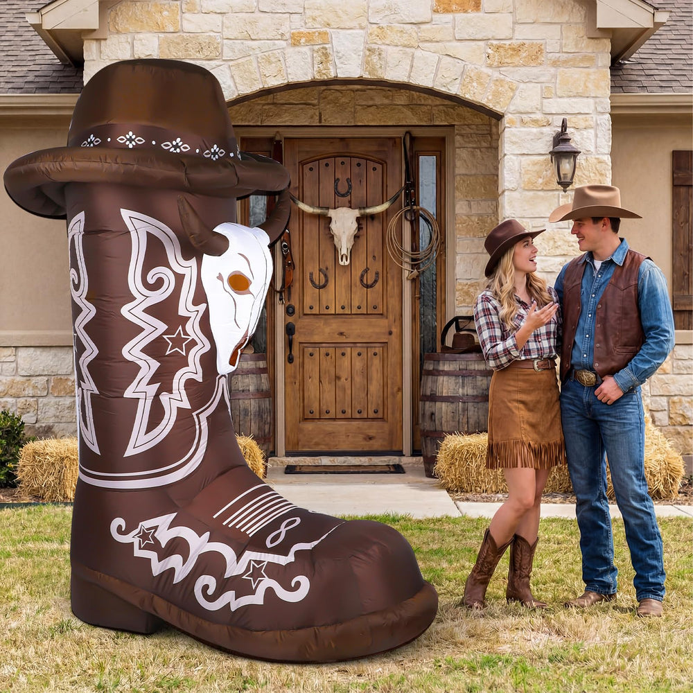 MiniInflat front view of 7ft boot showing western design and strong curb appeal