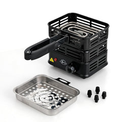 minkah tongs beside starter showing included tools for safe coal handling benefit
