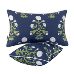 MIULEE front view navy floral lumbar pillow adding classic beauty