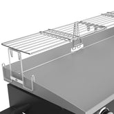 MixRBBQ warming rack front view shows sturdy stainless-steel shelf and even warming