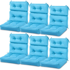 Mixweer front view of six sky blue high-back cushions showing coordinated set and comfort