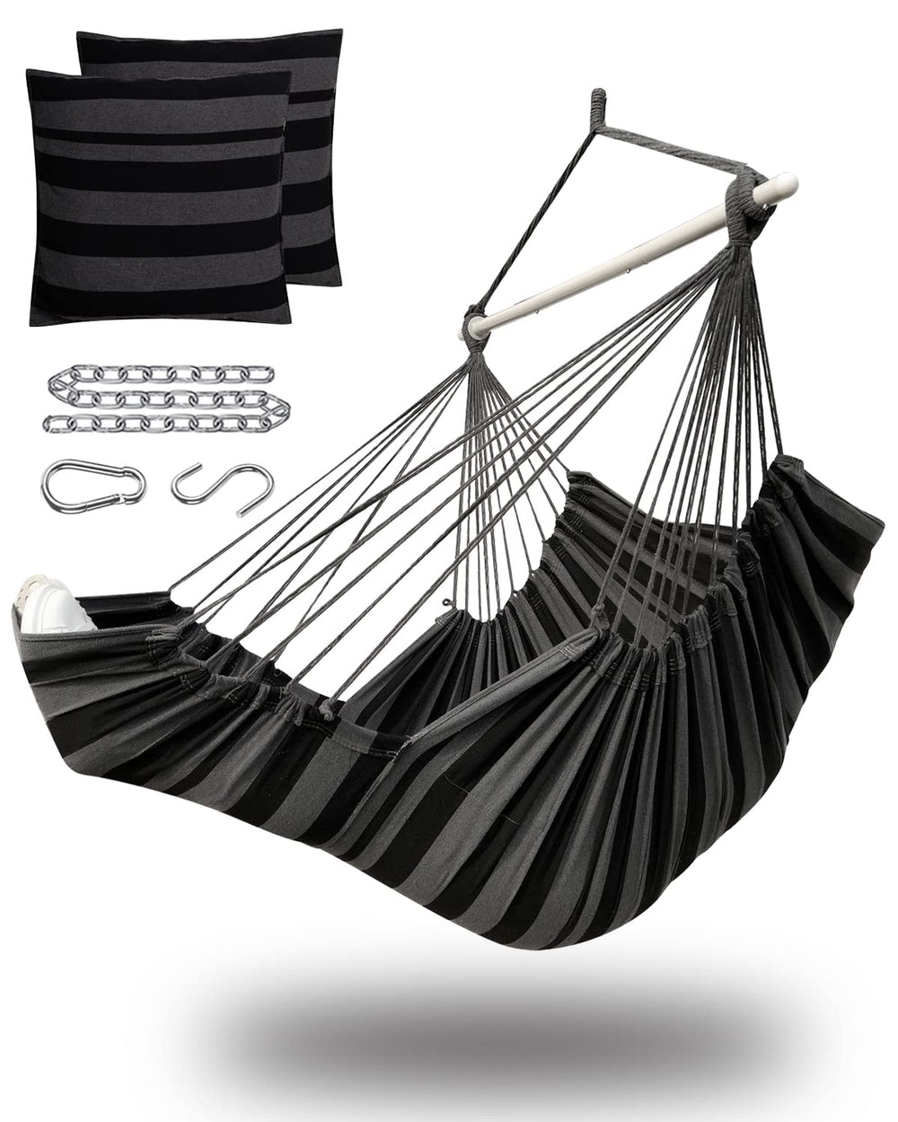 MIZTLI hammock chair front view showing full seat and spreader bar for comfortable lounging