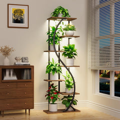 MJOMKN front view of full 59-inch plant stand showing tiers and lights, maximizing vertical display