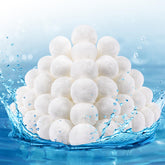 MJZ front packaging showing 4.4 lb reusable filter balls and clear benefits