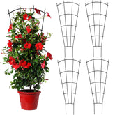 Mklsit front view of four fan-shaped trellises showing compact storage and ready use