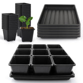 Mlhezy front view of complete seed starter kit showing pots and trays for organized germination