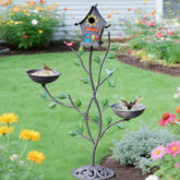 MNRYLKB full front view showing 3-in-1 bird bath house feeder inviting birds