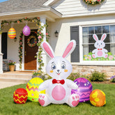 Mobpqable front view of inflatable bunny and four eggs, bright curb appeal