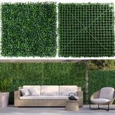 Moeput front view of 12-piece grass wall kit showing neat panels and box, instant decoration benefit