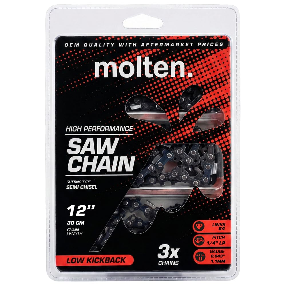 Molten front packaging showing three 12-inch chains and benefits