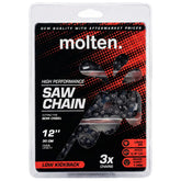 Molten front packaging showing three 12-inch chains and benefits