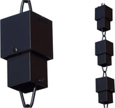 Monarch Rain Chains front view showing full 8.5 ft chain and cubes enhancing curb appeal