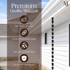 Monarch Rain Chains hanger installed in gutter showing tool-free setup and stability