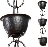 Monarch Rain Chains front view showing full 8.5 ft chain and cups for decorative drainage