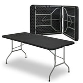 MoNiBloom front view of black 6ft folding table showing shape and stability