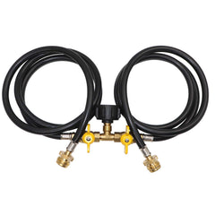 MONKEMON front view of splitter hose showing dual outlets and tank connector for clear identification