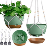 montresor front view of three green hanging planters showing coordinated set and immediate curb appeal