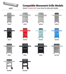 Monument Grills smoker box positioned on grill burner for controlled smoke infusion