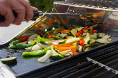 Monument Grills drip channel detail showing grease routing for healthier, cleaner cooking