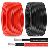MOOKEERF front packaging showing 10 AWG twin 100 ft rolls and labeling for quick identification and installation