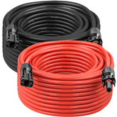 MOOKEERF front view of red and black 50ft cables showing durable jacket and connectors