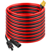 MOOKEERF front view of 25ft XT60 solar extension cable showing length and connectors for reliable charging