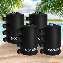 MOOKNAT front view of four black canopy water weights showing features and secure fit