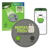 Mopeka Pro Check front view showing compact magnetic ultrasonic gauge and label benefits