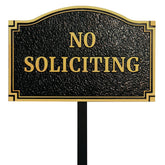 Morgtta front view plaque showing clear no soliciting message and elegant finish