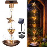 MorningRo brass rain chain front view showing full 8.5ft length and cups, elegant drainage