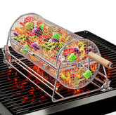 Mowei front view of grill basket showing dual handles and rotatable design benefit