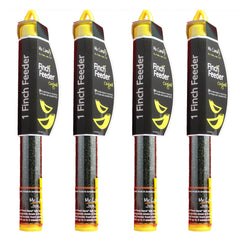 Mr. Canary front packaging showing four seed-filled finch tube feeders and benefits