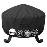 MR. COVER front view of round fire pit cover protecting pit and preventing water damage