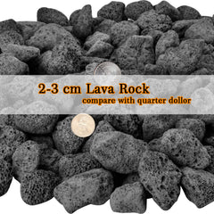 Mr. Fireglass lava rock under burning fire pit for consistent flame presentation