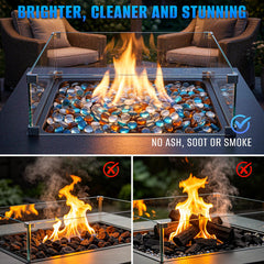 Mr. Fireglass installed in a fire pit showing improved flame color and style