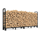 Mr IRONSTONE front view showing full 8ft rack and organized firewood for efficient storage