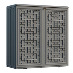 Mrosaa front view of cabinet showing compact weatherproof storage benefit