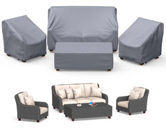 Mrrihand front view of 4-piece cover set protecting patio furniture