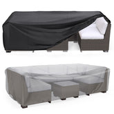 Mrrihand front view of cover protecting large patio dining set, showing full coverage benefit
