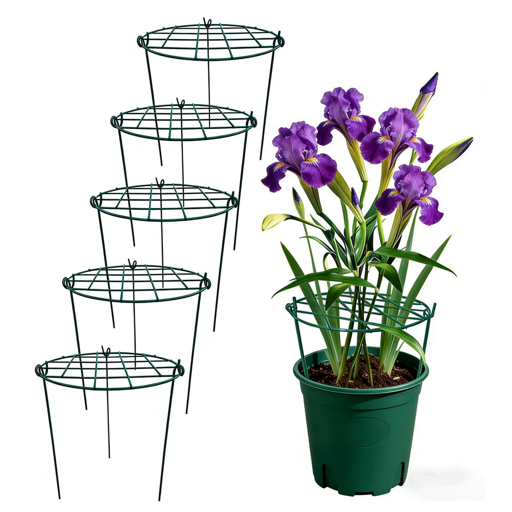 MTB Garden front view of five supports showing durable rings and tidy layout benefit