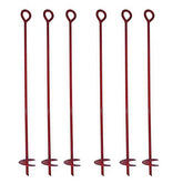 MTB Supply front view of six red auger anchors showing pack and finish for easy selection