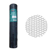 MTB Supply front view of PVC-coated hexagonal netting showing roll and label benefits