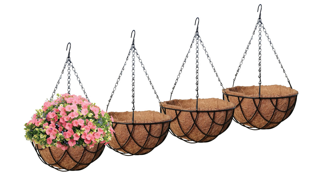 MTB Supply front view of four 12-inch hanging baskets showing shape and style benefits