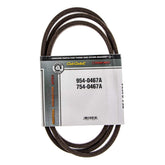 MTD 954-0467A belt front view showing part number and fit for quick replacement