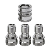 MTM Hydro front view of adapter kit showing durable stainless construction and contents