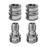 MTM Hydro front view of 4-piece adapter kit showing stainless-steel finish for durability