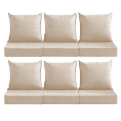 MuaMelop front view six-pack showing coordinated beige cushions and uniform styling