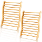 Mudder cedar backrest front view showing ergonomic shape and durable wood