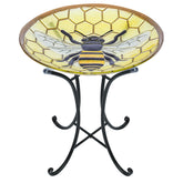 MUMTOP front view of bee bird bath, shows decorative appeal and easy placement