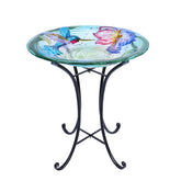 MUMTOP front view of glass birdbath showing decorative shape and curb appeal